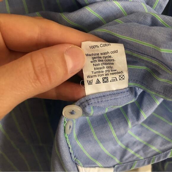 ❤️5/$25 SALE J.Crew Men’s Slim Fit Blue Green Striped Collar Button Down Shirt - Picture 7 of 7